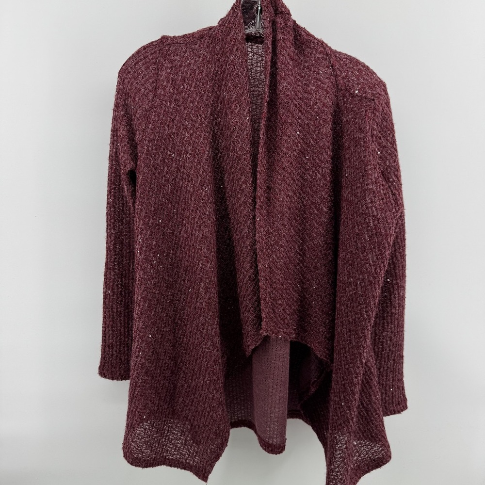 89th & Madison Cardigan Sweater Womens M Zinfandel Open Knit Glitter Draped
